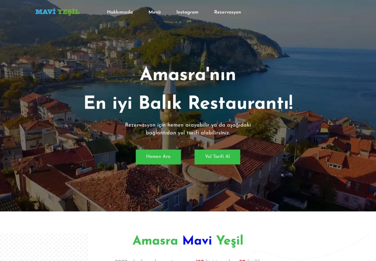 Amasra Mavi Yeşil Restaurant web sitesi