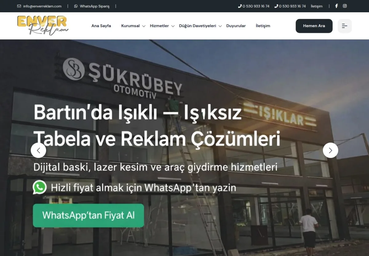 Enver Reklam - Tabela - Tente web sitesi