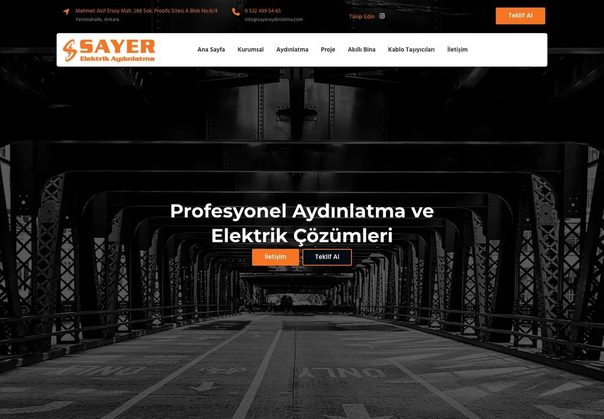 Sayer Elektrik Aydınlatma web sitesi önizlemesi